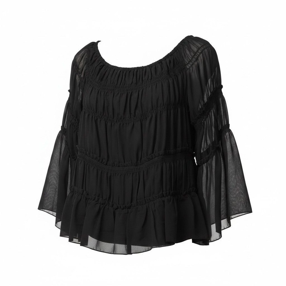 10 CATO black sheer smocked off shoulder sz XL